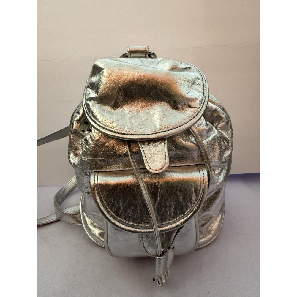 Vintage Viva Bags of California Metallic Silver Mini Backpack Purse Y2K Bag USA